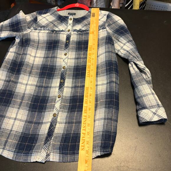 J. Jill Women's Plaid Button Down Fringe Shirt Sz XS Blue Long Sleeve Casual - Picture 4 of 7